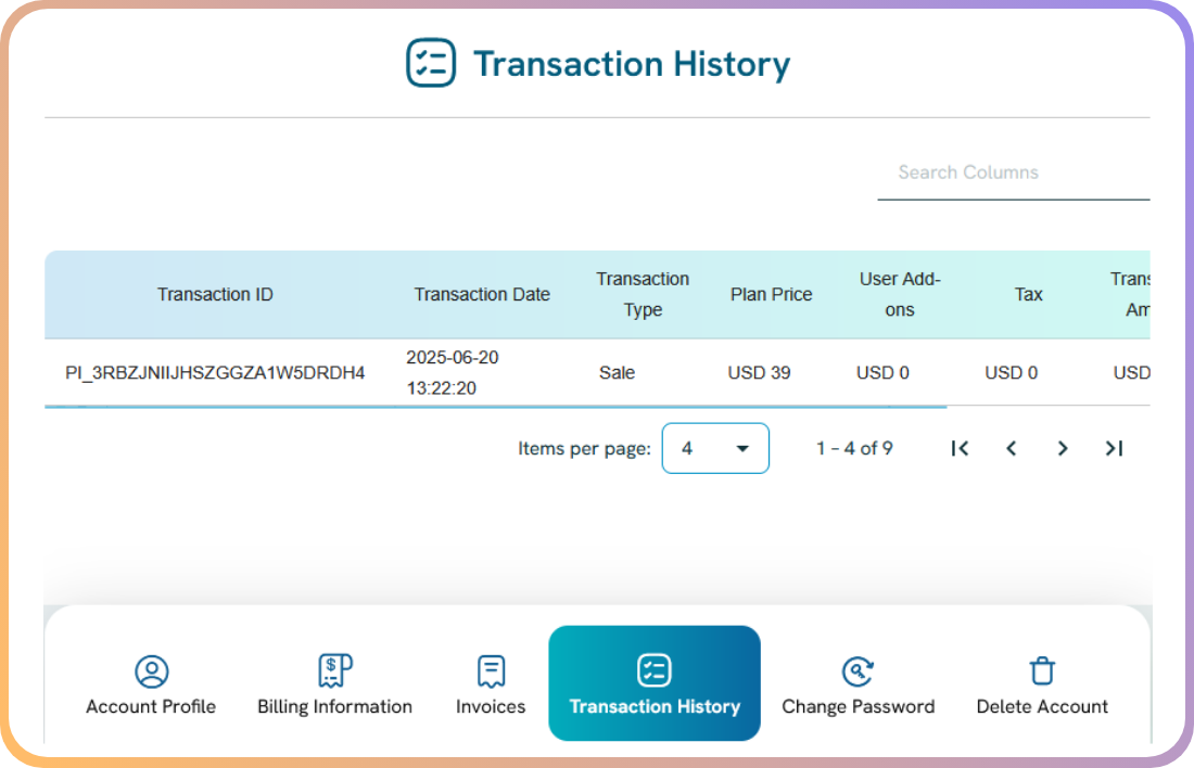Transaction History